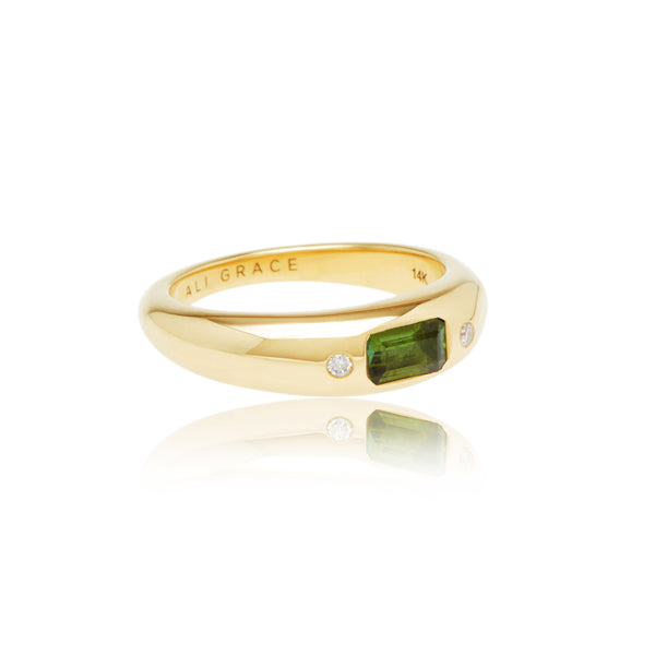 ali grace ali grace jewelry green tourmaline diamond mini bubble ring pinky ring signet ring sustainable fashion ethical design handmade in nyc new york