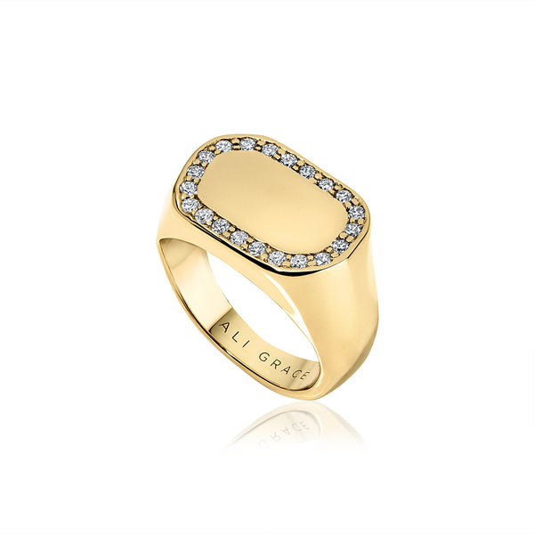 ali grace ali grace jewelry signet ring diamond custom ring handmade jewelry nyc recycled gold ethical fashion design diamond ring pink ring