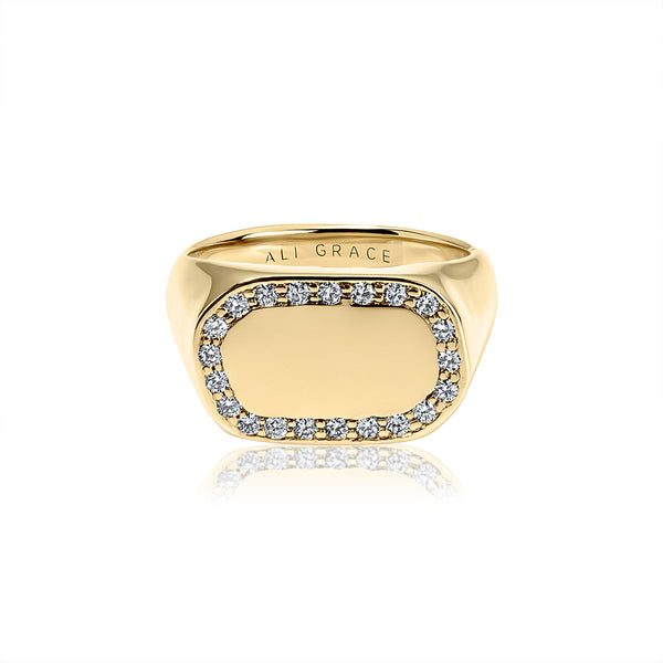 ali grace ali grace jewelry signet ring diamond custom ring handmade jewelry nyc recycled gold ethical fashion design diamond ring pink ring