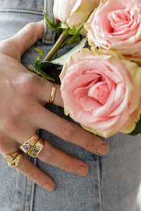 ali grace jewelry ali grace stacked rings bubble ring candy collection peridot opal diamond trillion turquoise inlay denim everyday luxury thumb ring pinky ring rose love editorial