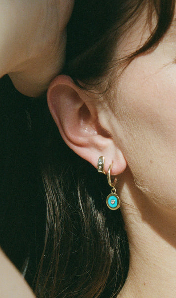 ali grace aligrace ali grace designs ali grace hair ali grace jewelry gold huggies diamond every day earrings sustainable fashion ethical jewelry turquoise drop earrings