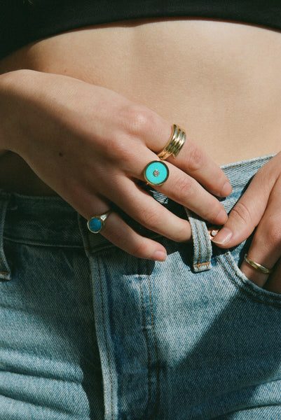 ali grace jewelry sustainable jewelry handmade in nyc recycled gold diamond turquoise stackable rings made in nyc