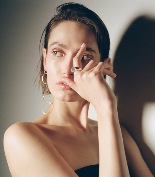 ali grace jewelry sustainable jewelry design sterling silver diamond signet ring family heirloom pinky ring