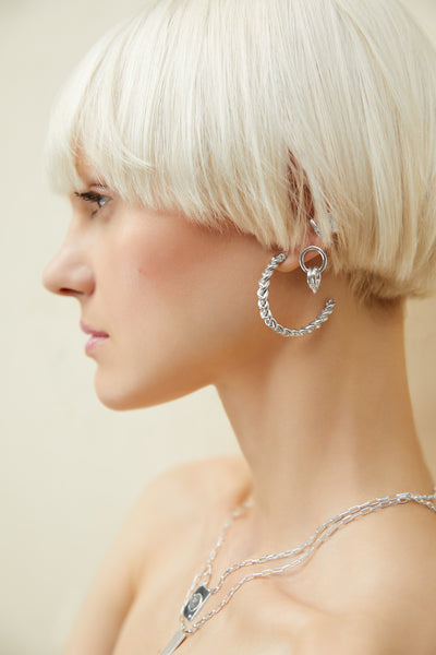 braided sterling silver large hoop earrings cool girl jewelry rock n roll jewelry
