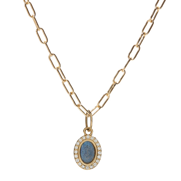 ali grace jewelry ali grace labradorite diamond oval charm handmade in nyc sustainable jewelry ethical design handmade in nyc charm necklace custom design