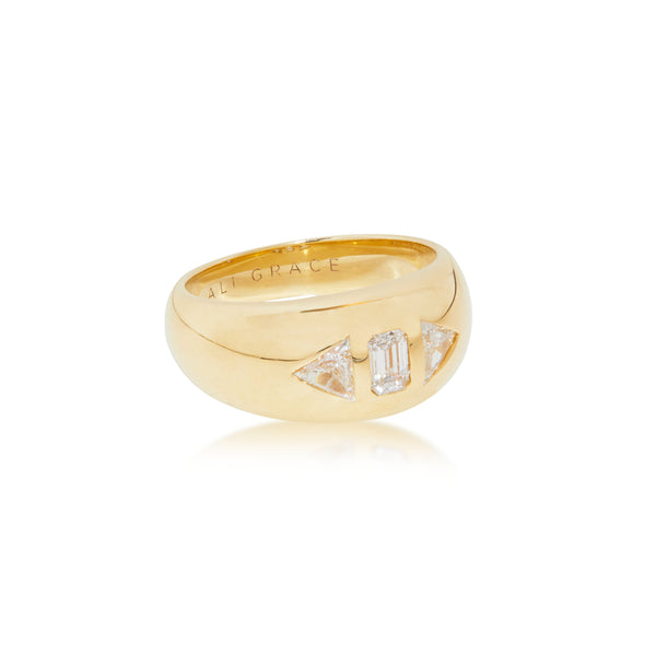 ali grace jewelry multi diamond bubble ring signet ring emerald cut diamond ring alternative bride alternative wedding ring pinky ring handmade in nyc sustainable jewelry ethical design