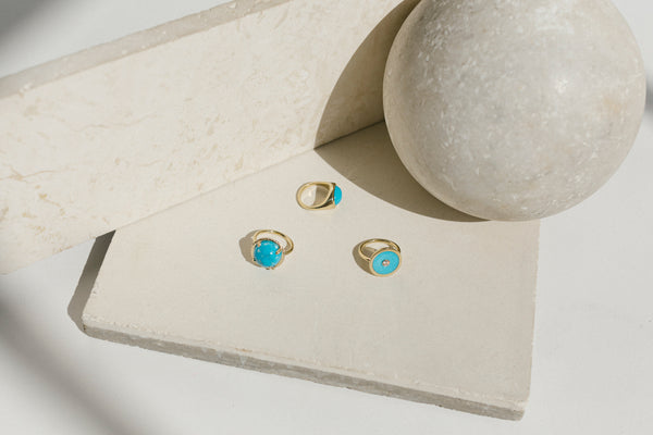 ali grace jewelry turquoise signet ring statement jewelry sustainable fashion ethical jewelry design handmade in nyc