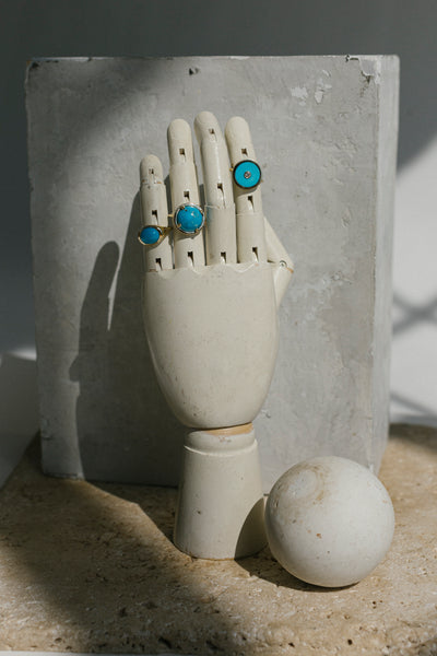 ali grace jewelry turquoise pinky ring cocktail ring statement ring sustainable fashion ethical jewelry handmade in nyc