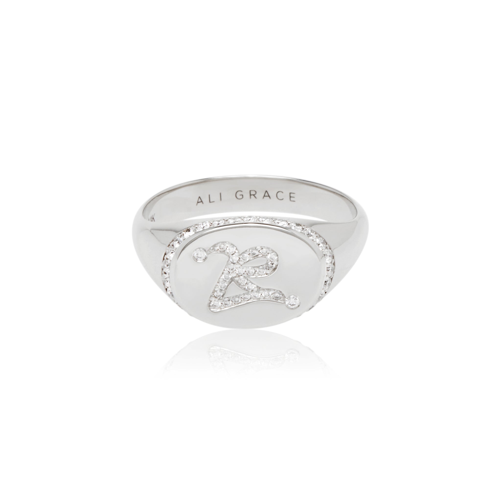 ali grace jewelry aligrace ali grace design custom ring bespoke signet ring custom logo initial engraving white gold signet ring handmade nyc sustainable fashion ethical design