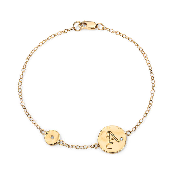 ali grace ali grace jewelry aligrace ali grace design ali grace hair hand engraved initial bracelet charm bracelet 18k yellow gold handmade in nyc
