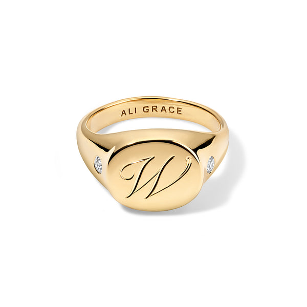 Ali grace jewelry ali grace ali grace design custom signet ring hand engraved pinky ring recycled gold diamond pinky ring sustainable fashion ethical design