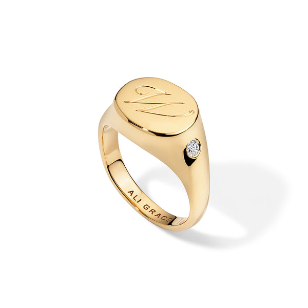 Ali grace jewelry ali grace ali grace design custom signet ring hand engraved pinky ring recycled gold diamond pinky ring sustainable fashion ethical design