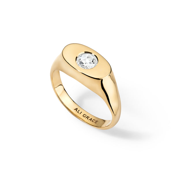 ali grace ali grace jewelry aligrace jewelry handmade ring rose cut diamond gold ring 18k gold signet pinky ring handmade jewelry in nyc diamond ring diamond center ring