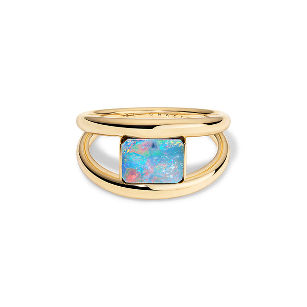 ali grace ali grace jewelry aligrace design ali grace handmade jewelry nyc australian opal ring yellow gold 18k yellow gold thick band ring floating stone ring 