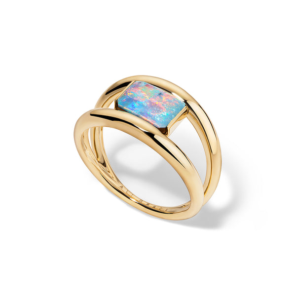 ali grace ali grace jewelry aligrace design ali grace handmade jewelry nyc australian opal ring yellow gold 18k yellow gold thick band ring floating stone ring 