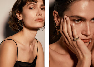 ali grace jewelry fine jewelry handmade in nyc ethical sustainable fashion design pinky ring signet ring modern family heirloom statement gold hoop earrings