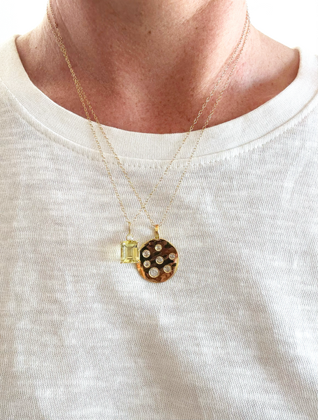 ali grace ali grace jewelry aligrace ali grace handmade jewelry nyc lemon citrine diamond charm necklace recycled gold sustainable fashion neck mess