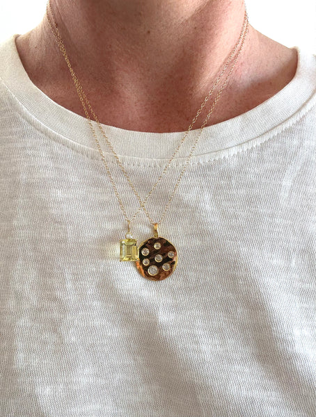 ali grace ali grace jewelry aligrace ali grace handmade jewelry nyc lemon citrine diamond charm necklace recycled gold sustainable fashion neck mess