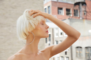ali grace jewelry sustainable jewelry design handmade in nyc statement hoop earrings sterling silver jewelry model nora vai apm models nyc