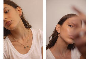 ali grace jewelry gold hoop statement earrings diamond pinky ring family heirloom jewelry custom charm necklace sustainable fashion design custom charm necklaces rose gold ear cuff