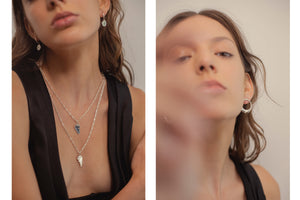 ali grace jewelry gold hoop statement earrings diamond pinky ring family heirloom jewelry custom charm necklace sustainable fashion design bff best friends forever heart charm neecklace