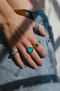 ali grace jewelry handmade fine jewelry sustainable fashion ethical jewelry turquoise pinky ring denim fashion photography