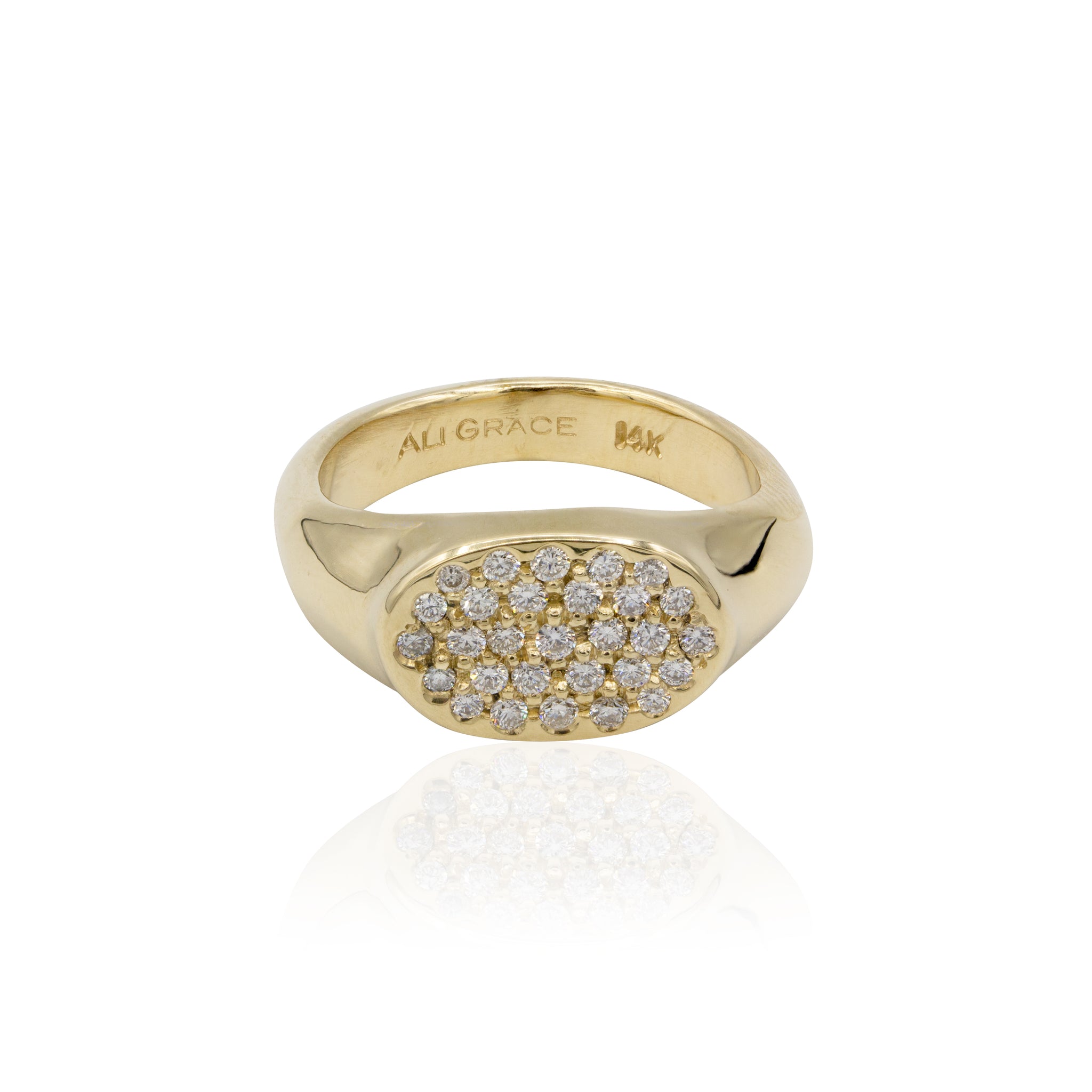 ali grace jewelry sustainable jewelry design pave diamond signet ring statement ring pinky ring