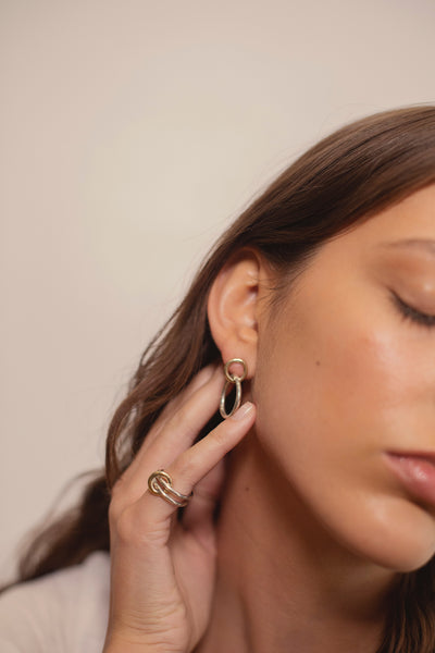 ali grace jewelry  mismatched gold and sterling silver hoop earrings interlocked earrings