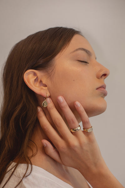 gold diamond Huggies earrings diamond charm earrings