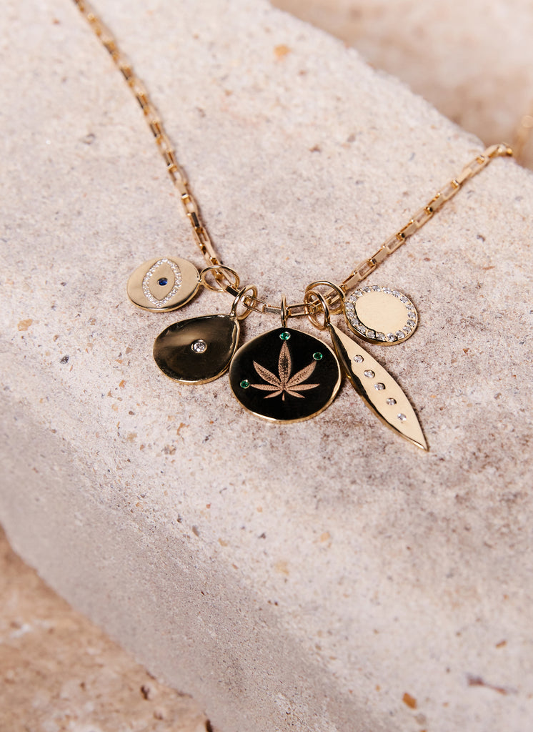 Gold Emerald Cannabis Leaf Charm Ali Grace Jewelry