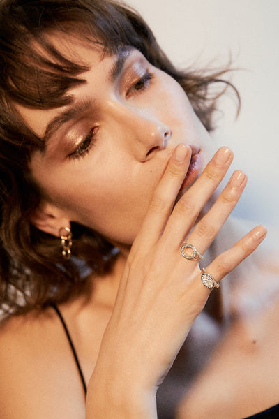 ali grace jewelry sustainable fashion ethical jewelry design diamond pinky ring gold jewelry statement ring cool girl edgy blogger style