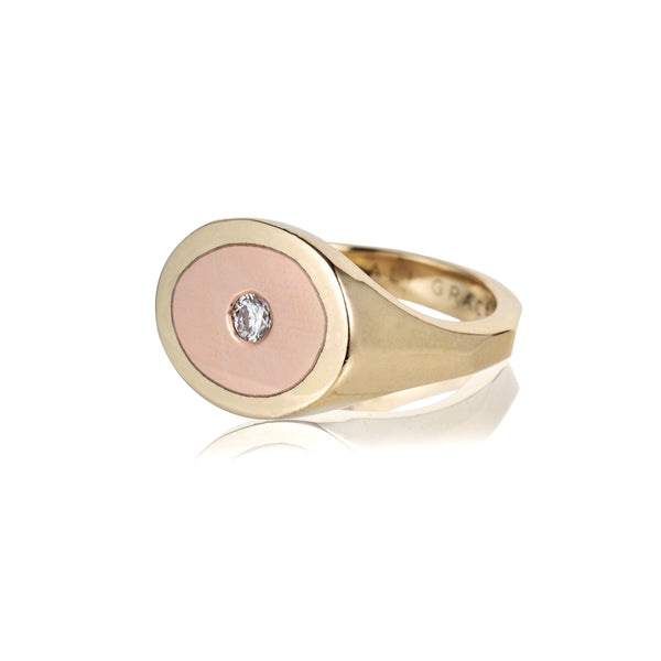 ali grace jewelry ali grace hair beauty sustainable jewelry ethical fashion rose gold signet ring diamond ring pinky ring family heirloom rose gold yellow gold statement ring sustainable fashion recycled gold