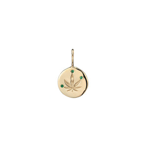 ali grace jewelry sustainable jewelry design  weed cannabis leaf emerald gold charm necklace