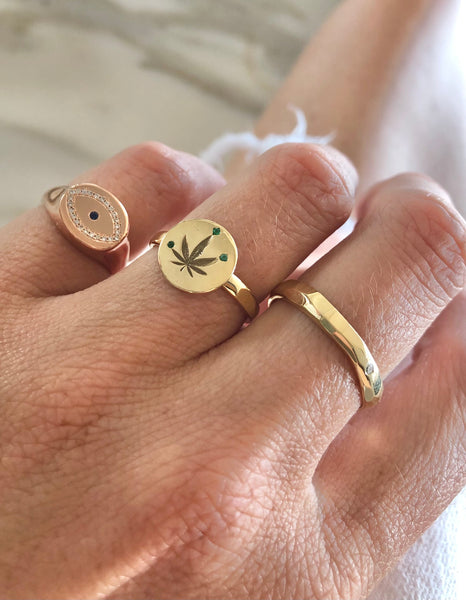 ali grace jewelry sustainable jewelry handmade in nyc cannabis weed charm ring evil eye ring
