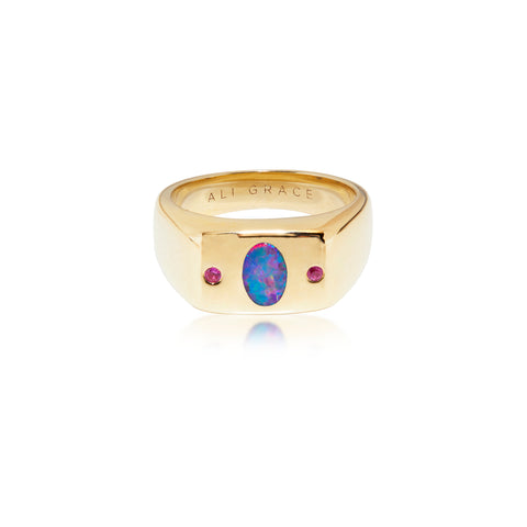 ali grace jewelry ali grace australian opal and pink sapphire gold bubble ring sustainable design ethical diamonds handmade in nyc
