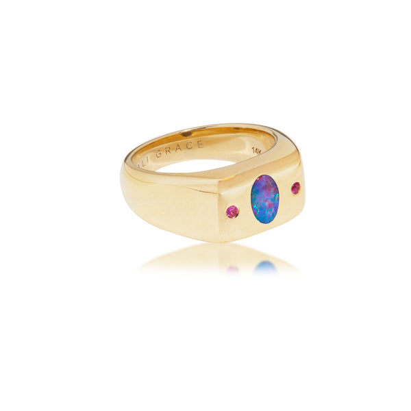 ali grace jewelry ali grace australian opal and pink sapphire gold bubble ring sustainable design ethical diamonds handmade in nyc