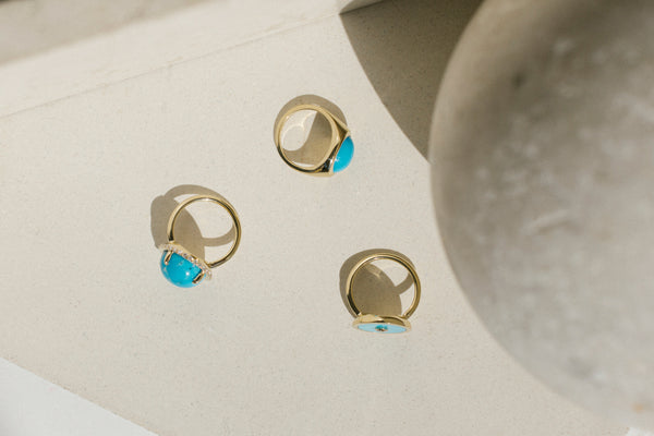 ali grace jewelry turquoise cocktail ring gold diamond fine jewelry handmade in nyc pinky signet ring