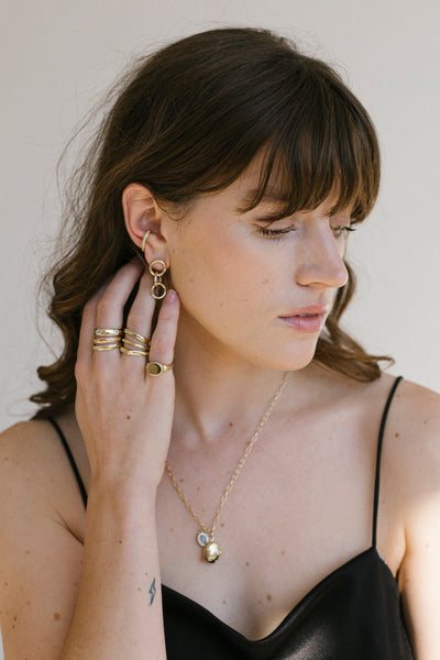 ali grace jewelry triple gold diamond earrings handmade in nyc sustainable fashion ethical jewelry design